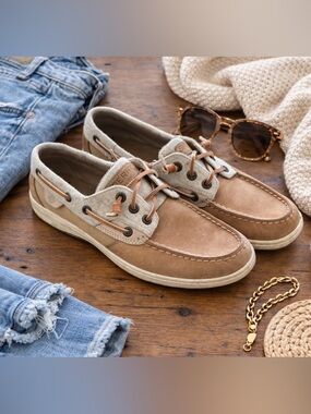 Sperry Top-Sider Women’s Boat Shoes Tan Leather Wool Lined Size 8